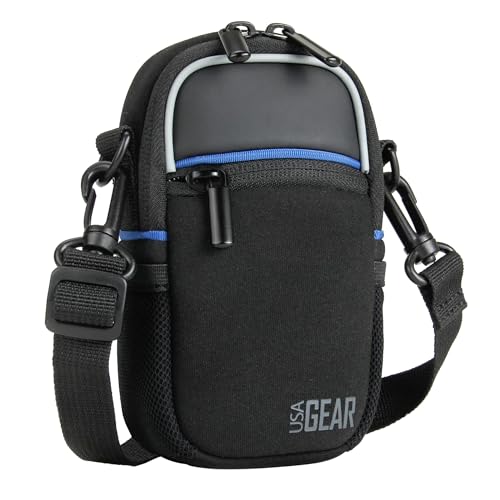USA Gear Compact Camera Case Point & Shoot Camera Bag with Accessory Pockets, Rain Cover & Shoulder Strap Works W/Sony CyberShot, Canon PowerShot ELPH, Nikon COOLPIX, Olympus & More - color: Black