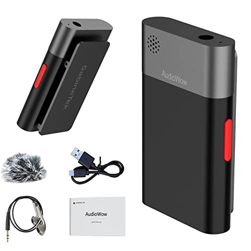 SabineTek AudioWow - Bluetooth Lapel Mic, Wireless Clip-on Microphone, Bluetooth Lavalier Mic for Smart Phone, Recording, Vlogging, Mixing