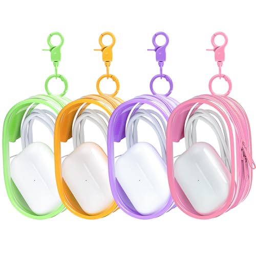 Linsaner Storage Bag for Organizing Data Cables, Earphone, Chargers, Keys, Change, Blind Box Doll Transparent Display Bag, Portable Multi-Function Storage (4Pack, Pink + Purple + Orange + Green) - color: C2-Pink + Purple + Orange + Green