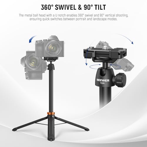 NEEWER Basics 59" Selfie Stick Tripod Compatible with iPhone DLSR Canon Sony Camera, Small Metal Portable Travel Desk Stand for Video Recording Filming, TS04