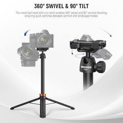 NEEWER Basics 59" Selfie Stick Tripod Compatible with iPhone DLSR Canon Sony Camera, Small Metal Portable Travel Desk Stand for Video Recording Filming, TS04