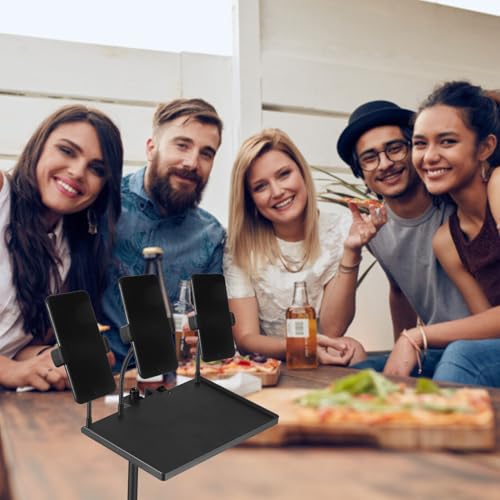 Healifty Clamp-on Microphone Stand Tray with Sound Card Bracket and Triple Phone Holder, Large 24×17.5cm Utility Shelf for Recording Studio and Live Streaming