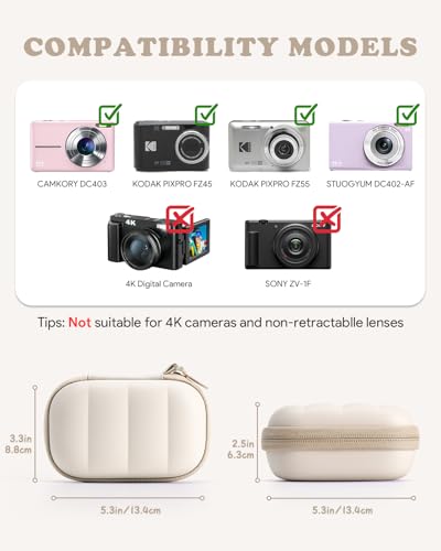 Digital Camera Case Compatible with CAMKORY DC403/ KODAK PIXPRO FZ55/ FZ45/ STUOGYUM DC402-AF, Small Hard Shell Bag with SD Card Storage for Travel (Beige - color: Beige