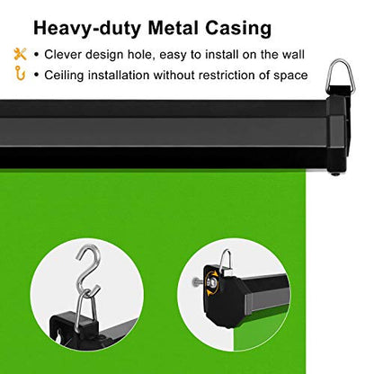 EMART 75 x 79in Retractable Green Screen, Chroma Key Panel Pull Down Auto-Locking and Self-Rewinding, Collapsible Wrinkle-Resistant Chromakey Backdrop for Zoom, Streaming, Photographic Studio