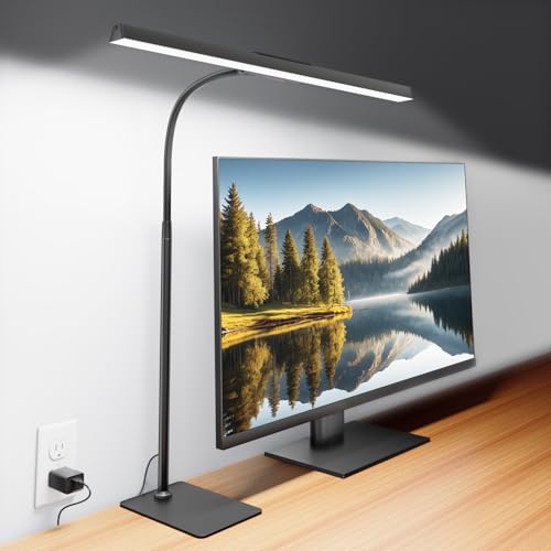 Kary LED Desk Lamp with Base,Eye-Care Architect Light for Home Office,12W Task Lamp with Adjustable Flexible Gooseneck USB Adapter Touch Control 5 Dimmable Color & Brightness Tall Lamp for Work,Study - color: Base-Black(1)