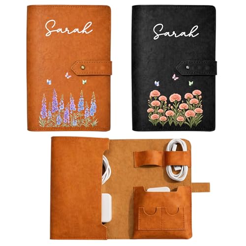 Personalized Leather Cable Organizer Bag - Custom Travel Tech Pouch for Cords and Chargers, Electronics Organizer Case, Compact Charger Organizer, Gift for Travelers (Birth Month Flower) - color: Birth Month Flower