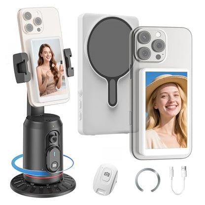 Vlog Selfie Monitor Screen Pro, Built-in Speaker and 360° Auto Face Tracking Tripod, Magnetic Phone Vlog Selfie Monitor Screen 4K 60fps, Magnetic Vlogging Kit for iPhone/Android