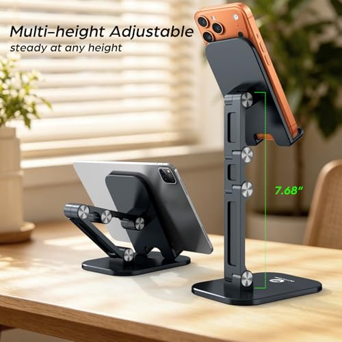 OCYCLONE Phone Stand, Foldable Cell Phone Stand Holder for Desk Office Accessories Adjustable Height and Angle iPhone Stand Compatible with 4"-13" Phones iPad Tablet - Black - color: Black