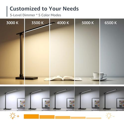 Lepro LED Desk Lamp for Home Office, 9.5W 750LM Metal Touch Control Desk Light, 5 Color Modes 5 Brightness Level, Eye Caring Task Lamp For Reading, Sewing, Crafts, School Supplies, Puzzle Light, Black - color: Black