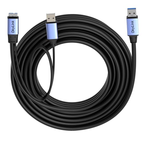 OkyLink Active USB 3.0 A to Micro-B Cable, Male to Male, 5Gbps, 25ft | 8M, 3.2 Gen 1, for External Hard Drive HDD SSD - color: Gray USB3.0, size: 25ft (8m)