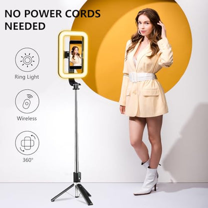 Selfie Ring Light with Stand, Tripod with Dimmable LED Lights, Extendable Ring Light Tripod for Photography, Video Recording, Live Stream, Makeup