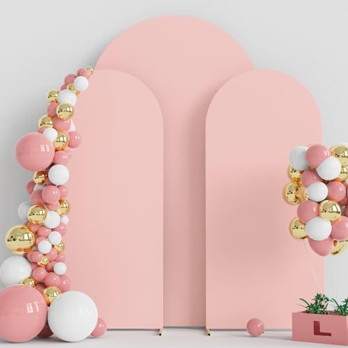 Wokceer Wedding Arch Backdrop Cover 7.2FT, 6FT, 6FT Spandex Set of 3 Wedding Arch Stand Covers Round Top Chiara Backdrop Stands Cover for Birthday Party Ceremony Banquet Decor Pale Pink - color: Pale Pink, size: 7.2FT,6FT,6FT