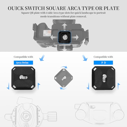 2 Pack Arca-Swiss Plate, Quick Release Plate Camera Mount for Tripod,38mm Arca-Swiss Mount Plate with Safety Pins, Lightweight Aluminum for Tripod/Monopod/Strap, 1/4" Screw Compatible Camera,0.67oz - size: 38mm*38mm