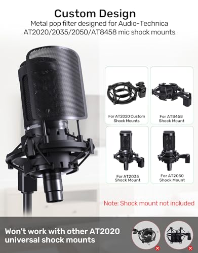 Metal Windscreen Pop Filter Compatible with Audio Technica at2020 at2035 at2050 at8458 Mic Shock Mount, Metal Mesh Cover, Anti-explosion Noise Cover Eliminates Pops and Hisses Sounds, Black - size: AT2020 Windscreen Pop Filter