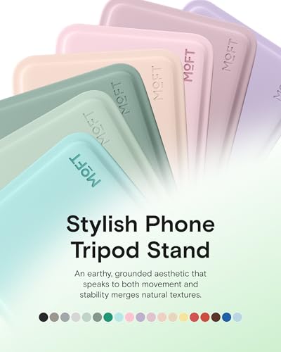 MOFT Phone Stand, Magnetic Phone Tripod Stand Stain-Resistant MOVAS Leather & Angle Adjustment & Strong Magnets Tripod for iPhone 17/16/15/14/13/12 (Included Metal Ring)-Seafoam - color: Seafoam, size: Without Card Slot