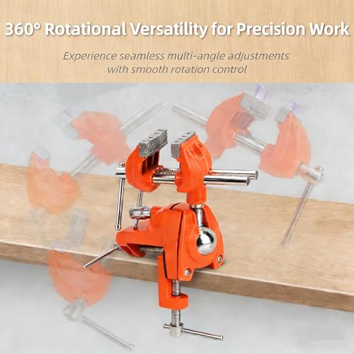 Clamp Bench Vise with Post Universal,360° Swiveling Articulating Vise,Table Clamp Vise with Swivel Base,Bench Vice for Woodworking,DIY,Drilling,Sawing Working(Orange)