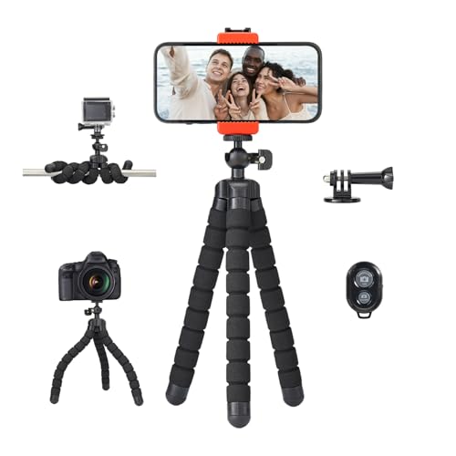 Portable & Flexible Phone Tripod with Wireless Remote & Adjustable Clip – Compact Cell Phone Tripod Stand for Video Recording, Vlogging, and Live Streaming (Black) - color: Black