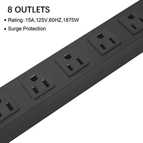 HHOSET Heavy Duty Long 8 Outlets, 14AWG Extension Cord, Black, 3FT, 1 | Metal, Wall Mountable Power Strips with Surge Protection, Switch, Office Under Desk Accessories, Wide Spaced - size: 3ft