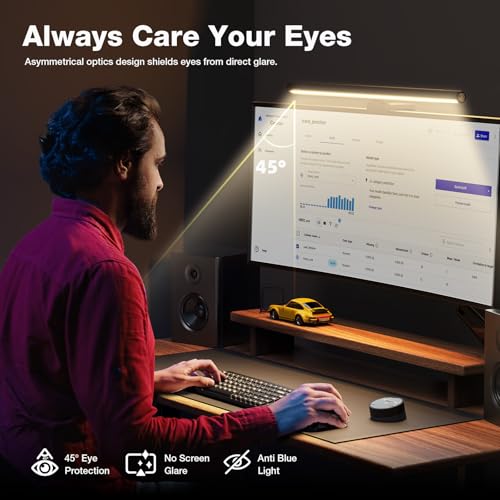 Douxlife Monitor Light Bar with Visual Wireless Remote & Touch Dual Control, Eye-Care Computer Monitor Lamp with Asymmetrical Optical Design, Stepless Dimming Screenbar for Home Office Gaming, Black - color: Black