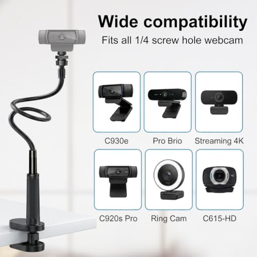 Webcam Stand Mount for Desk, Flexible Gooseneck Webcam arm Holder with Clamp, Web Camera Computer Stand Compatible with Action Camera Gopro C922 C930e C920S C920 C615 C960 C920x BRIO
