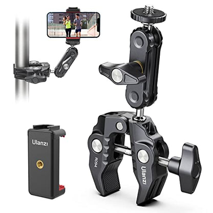 ULANZI Super Clamp Camera Clamp Mount Monitor 360° Ballhead Magic Arm Double Ball Head Adapter with 1/4"-20 & 3/8"-16 Thread ST-07 Phone Tripod Mount - size: Phone Mount Kit
