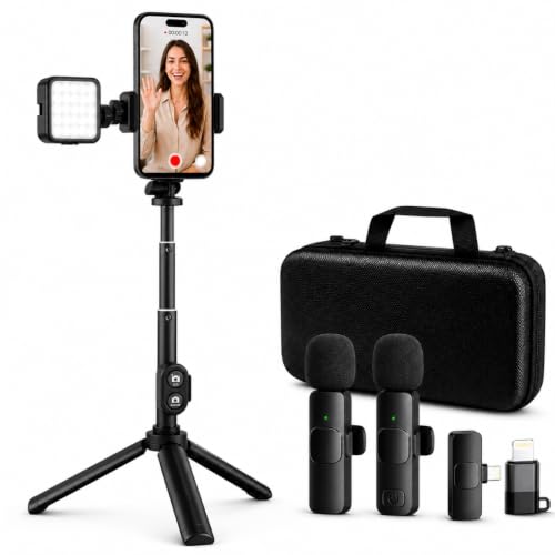 Vlogging Kit for iPhone/Android with Wireless Microphone, LED Light & Tripod – Phone Video Recording Kit for YouTube, TikTok, Streaming & Content Creators
