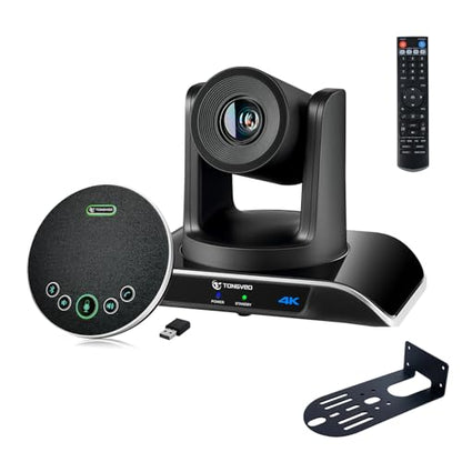 TONGVEO 4K PTZ Conference Room Camera System AI Auto-Tracking 20x Zoom 4K PTZ Camera USB3.0 HDMI LAN outputs and Bluetooth Speakerphone with Microphone for Large Remote Meeting - color: Black
