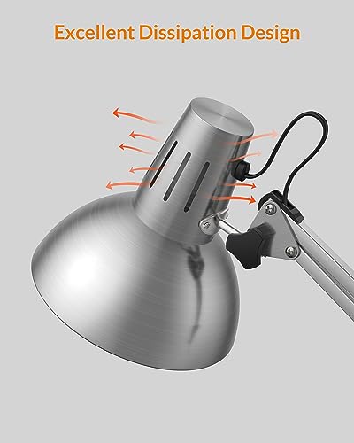LEPOWER Metal Desk Lamp, Adjustable Goose Neck Architect Table Lamp with On/Off Switch, Swing Arm Desk Lamp with Clamp, Eye-Caring Reading Lamp for Bedroom, Study Room &Office (Silver) - color: Silver
