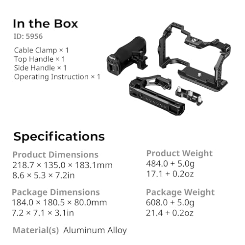 SmallRig Camera Cage Kit for Canon R6 Mark III / R6 Mark II with Top Handle, Side Handle and Cable Clamp, HawkLock Dual NATO Rails, Quick Plate for Arca, Support Handheld and Low-Angle Shooting-5956 - style: Cage with top handle and side handle