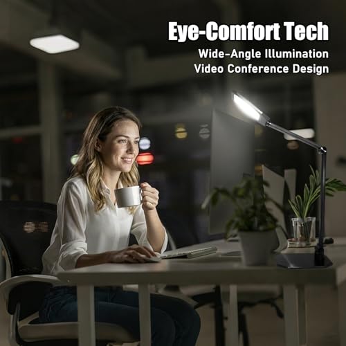 NS Desk Lamp for Home Office, LED Desk Lamp with Webcam Light for Video Calls, Dimmable 3000K-6500K Desk Light with Remote, Timer, Memory, Adjustable Swing Arm, CRI95+ - color: Black 1 Pack