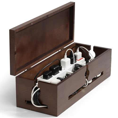 Wooden Cable Management Box – Modern Wire Organizer Box & Power Strip Cover for Home or Office | Large Cable Hider for Wires, Chargers & Extension Leads – Home Organization Storage