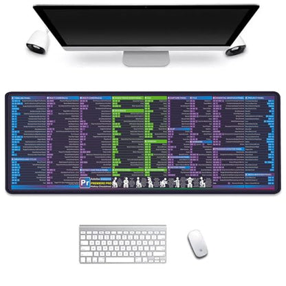 Premiere Pro Shortcut Key Mouse Pad Desk Mat for Keyboard and Mouse Long Mousepad with Stitched Edge Non-Slip Rubber Base for Computer Keyboard Laptop PC - color: 38PREMIERE PRO