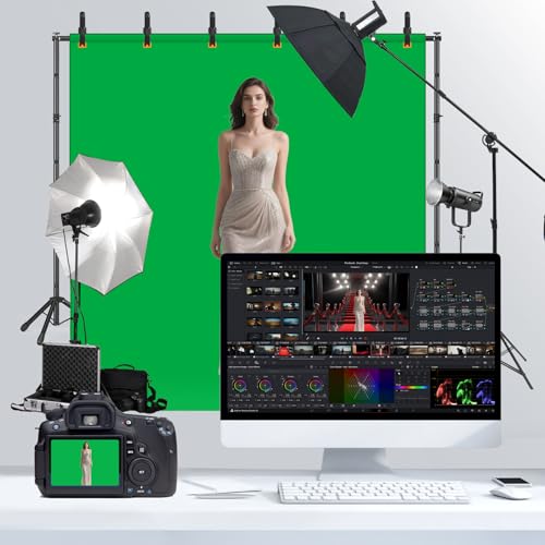10x8.5 Backdrop Stand with Green Screen Backdrop for Photography Studio, Photo Backdrop Stand Kit for Video Streaming, and Live Broadcast, Background Stand Kit with Sandbags, Clips, Carring Bag - size: 10x8.5 ft