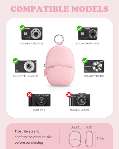 Soft Camera Case Compatible With Kodak Pixpro FZ45 FZ55 & Camkory FHD 1080p, Lightweight Digital Camera Carrying Case With Extra SD Cards Storage, Protective Travel Bag - Perfect Gifts, Pink - color: Pink