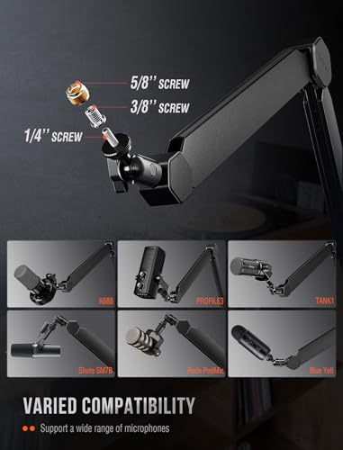 FIFINE Mic Arm Stand, Microphone Boom Arm with Desk Clamp, Cable Channels, 3/8" to 5/8" Threads, Heavy Metal Microphone Stand for Podcast, Vocal Recording, Gaming-BM66 Black - size: BM66 Black (Without Extension Tube)