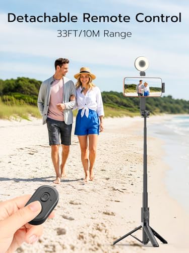 USKEYVISION Vlogging Kit for iPhone, Magnetic Selfie Stick Tripod with Light, Magnetic Microphone & Remote, Content Creator Essentials for YouTube TikTok Video Recording & Live Streaming - size: 49" Magnetic Selfie Stick with Light & Microphone
