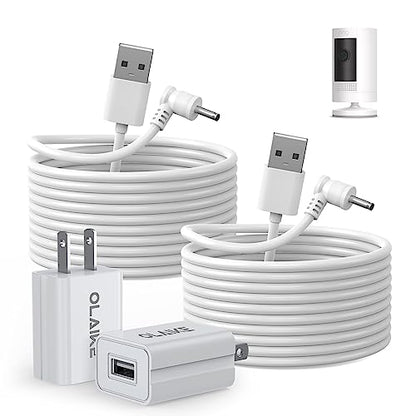 OLAIKE (2 Pack) 5m/16ft Charge Cable for Ring Stick Up Cam Battery/Plug-in & Ring Spotlight Cam Battery, Weatherproof Power Adapter Keep Charge Your Camera (No Camera), White - color: (16 ft/5 m, 2 Pack) White