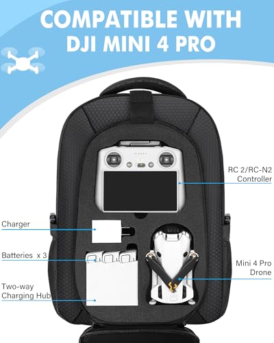 PEKREWS Mini 4 Pro Case, Mini 3/4 Pro Waterproof Hard Carrying Case, Large Drone Bag Fits 15.6 Inch Laptop, Travel Backpack for DJI RC 2/RC/N3/N2/N1 Controller, Fly More Combo and Drone Accessories - color: Black