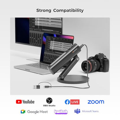 NearStream USB Condenser Microphone for PC, Camera, Podcast Microphone for Stream/Record, Desktop Mic with 8 Mic Array/Noise Canceling/3 Polar Patterns/Volume Control/Monitoring, Studio Mic AM10U