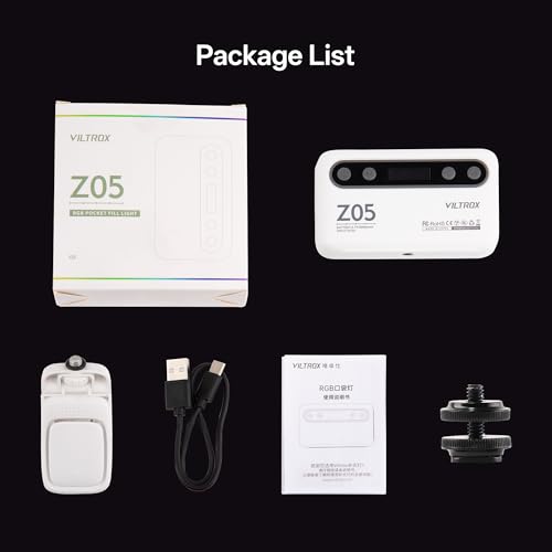 Viltrox Z05 RGB Video Light Portable LED Selfie Light with Clip for Phone Camera Laptop Tripod, 2000mAh USB-C CRI＞97 2800-6800K App Control Dimmable for Photography TikTok YouTube Vlog Live Streaming