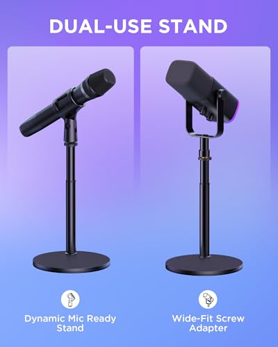 InnoGear Desktop Microphone Stand, Telescopic Table Mic Stand for Desk Adjustable with Mic Clip 5/8" to 3/8" Screw for Blue Yeti HyperX QuadCast SoloCast Snowball Fifine Shure SM7B and Other Mic