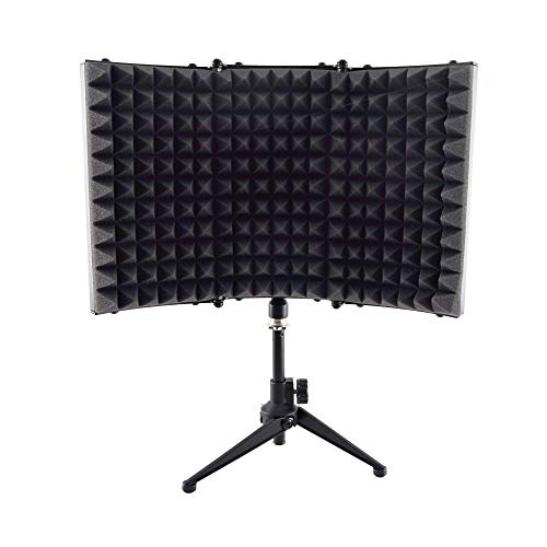 Pyle Sound Isolation Recording Booth Shield - 2" Thick Foldable Studio Microphone Dampening Filter Foam Cube, Audio Acoustic Noise Isolator Platform Pads w/ Wedgie Padding, Tripod Base Stand - color: Black