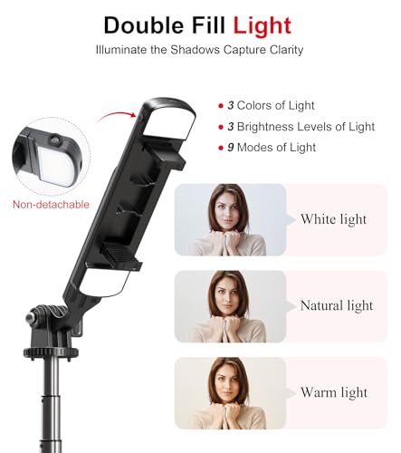 Selfie Stick Phone Tripod with Remote and LED Fill Lights - ASHINER 70 inch Heigh Cell Phone Holder for Travel, Vlogging, Live Streaming Video and Photos,Phone Stand Compatible with iPhone and Android