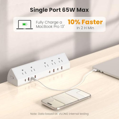 VILONG Desk Clamp Power Strip,65W Total Fast Charging Station,Desk Edge Mount Power Strip,8 USB Ports (4 USB C) & 5 AC Outlets,1200J Surge Protector (White, 6, Feet, Power Strip) - color: White
