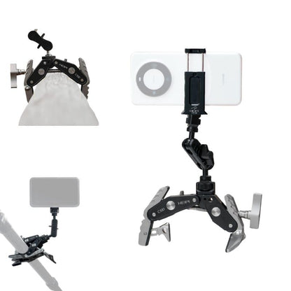 HEIPI Super Clamp Camera Mount Holder - Sabertooth C100 with 360° Ballhead Magic Arm MA175 and Phone Clip PC01 for Tripod Accessories, Round Tube, Flat Surface - style: Super Clamp with Short Magic Arm & Phone Clip