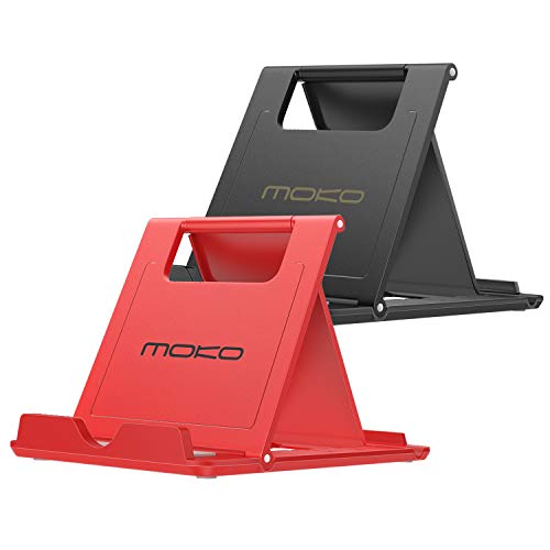 MoKo 2PCS Phone/Tablet Stand, Desktop Holder for 4-11" Device, Fit with iPhone 17/17 Air/17 Pro/17 Pro Max, iPhone 16/Pro/Pro Max/Plus, iPhone 15/Pro/Pro Max/Plus, iPhone 14/Pro/Pro Max/Plus - color: Black + Red