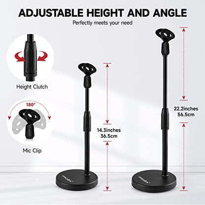Microphone Stand Desk Adjustable Desktop Microphone Stand with Boom Arm Upgraded 3 in 1 Table Phone/Mic Stand with Microphone Clip,Cell Phone Clip,3/8" to 5/8" Adapter for Universail Mic