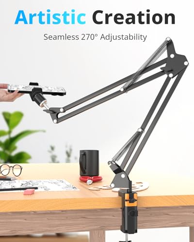 UBeesize Overhead Phone Mount, Flexible Webcam Arm with Phone Holder and Ball Head, Overhead Tripod for Phone Drawing Live Streaming Cooking Flat Photography