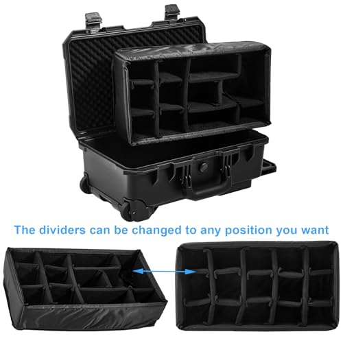 Regetek Waterproof Travel Camera Hard Case with Padded Divider, 22 x 14 x 10 Inch, Rolling Case for Camera, Gear, Equipment, Dustproof, Shockproof,Airline Carry-On Approved, Inner 19.8"x 10.9" x 6.8"