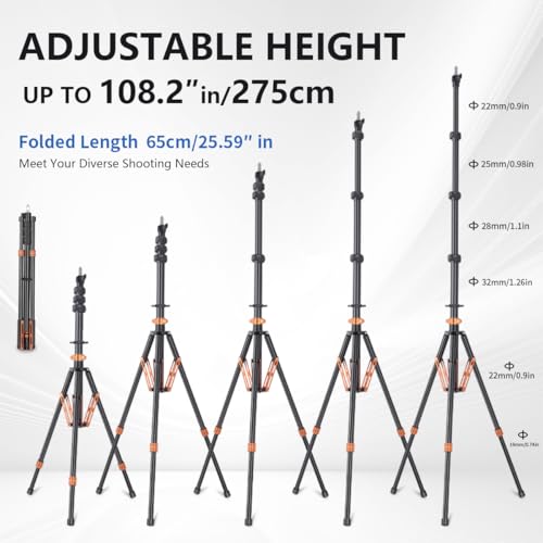 Light Stand Photography with Air-Cushioned,9ft/2.75m Adjustable Aluminum Heavy Duty Tripod Stand Studio Sturdy Tripod for Speedlite Flash Softbox Strobe Light Camera max Load 17lbs